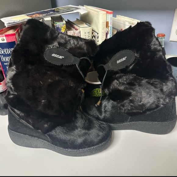 Oscar Sport Black Fur Après Ski Boots Italy EU39 US — Like New!